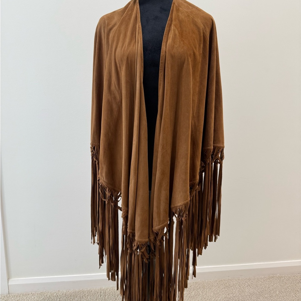 Reba tan suede fringe cape